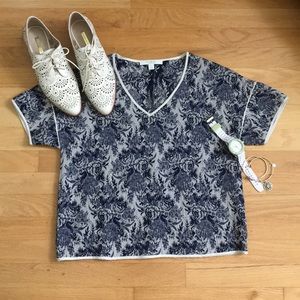 Piper Lime Blue and Gray Floral Top